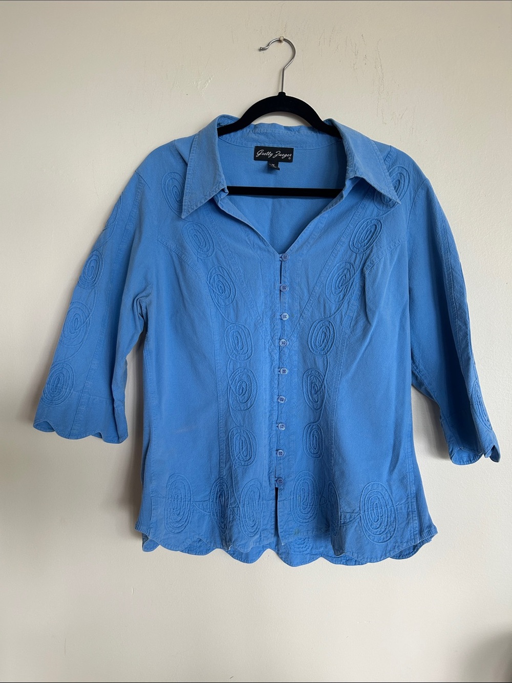 Gently Yours Sky Blue Embroidered Button-Down Shirt